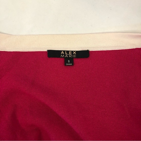 Alex Marie Women’s Cardigan Silk Blend Pockets Hot Pink White Trim Boxy Cropped - Picture 3 of 4